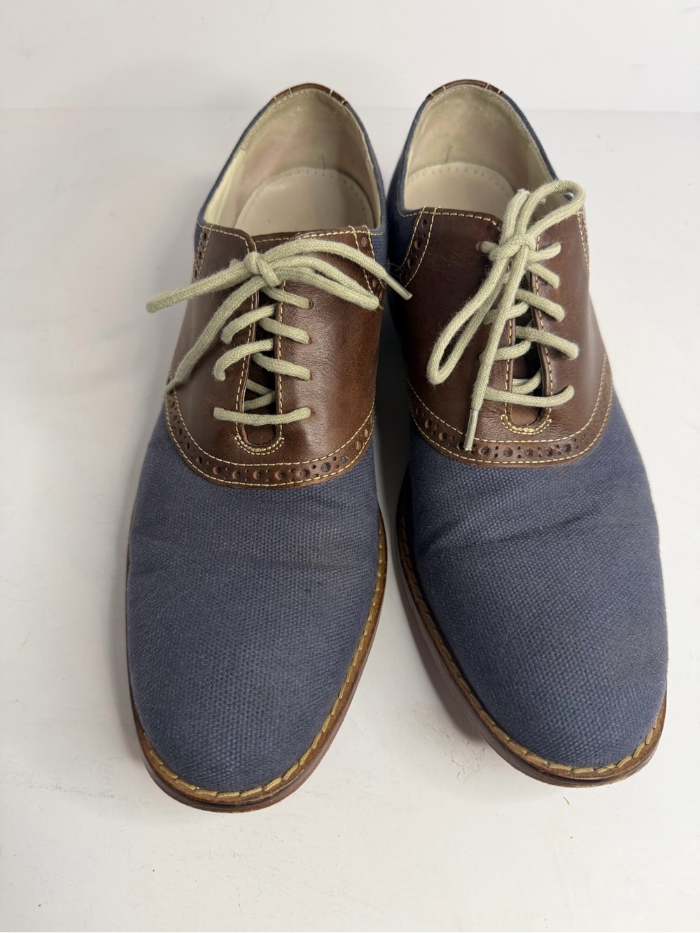 Cole Haan Men’s Size 10 M Blue Canvas Brown Leather Oxford Dress Shoes